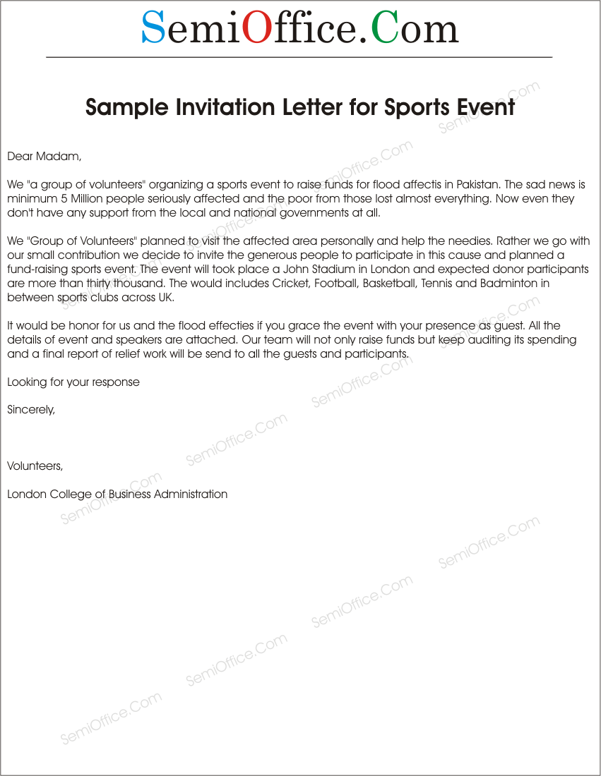 Letter Of Invitation To Sports Event