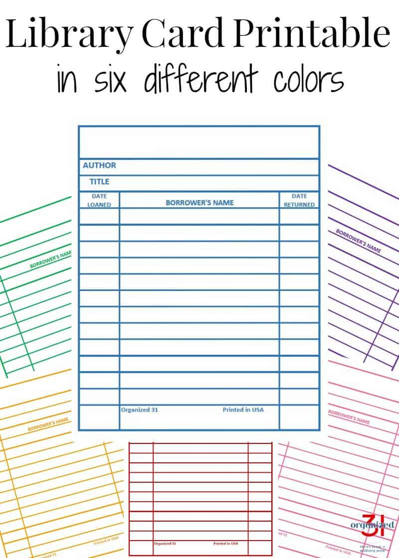 Library Card Printable Make Your Own Library Book Cards In Six Colors 