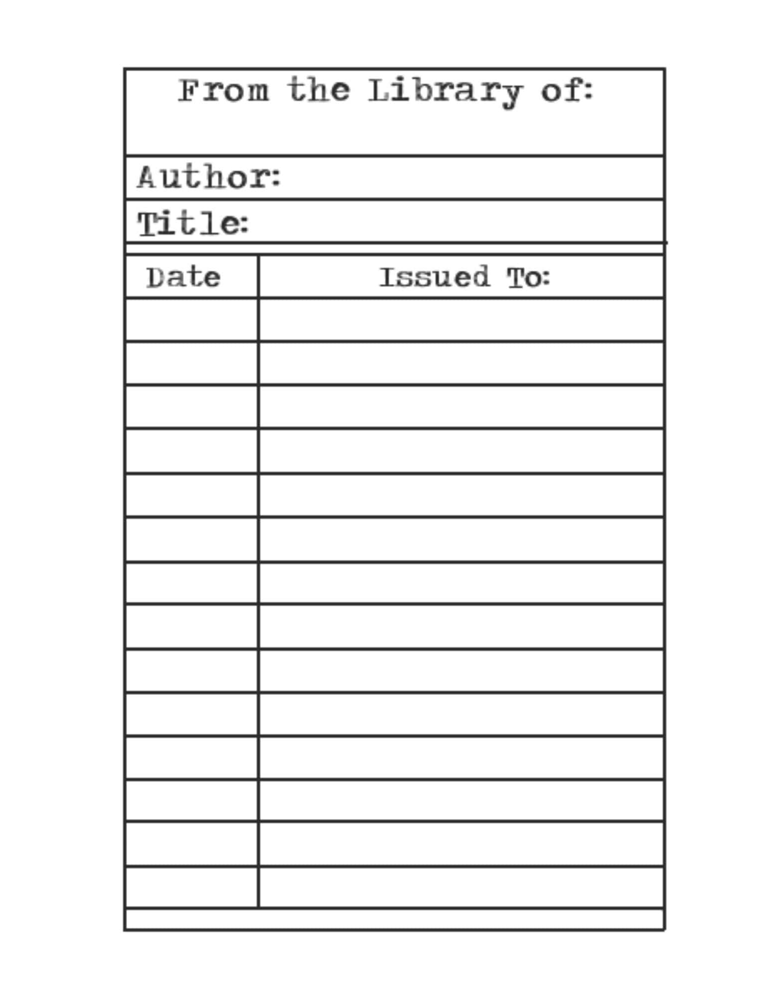 Library Card Printable