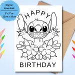 Lila And Stitch Printable Coloring Birthday Card Coloring Birthday