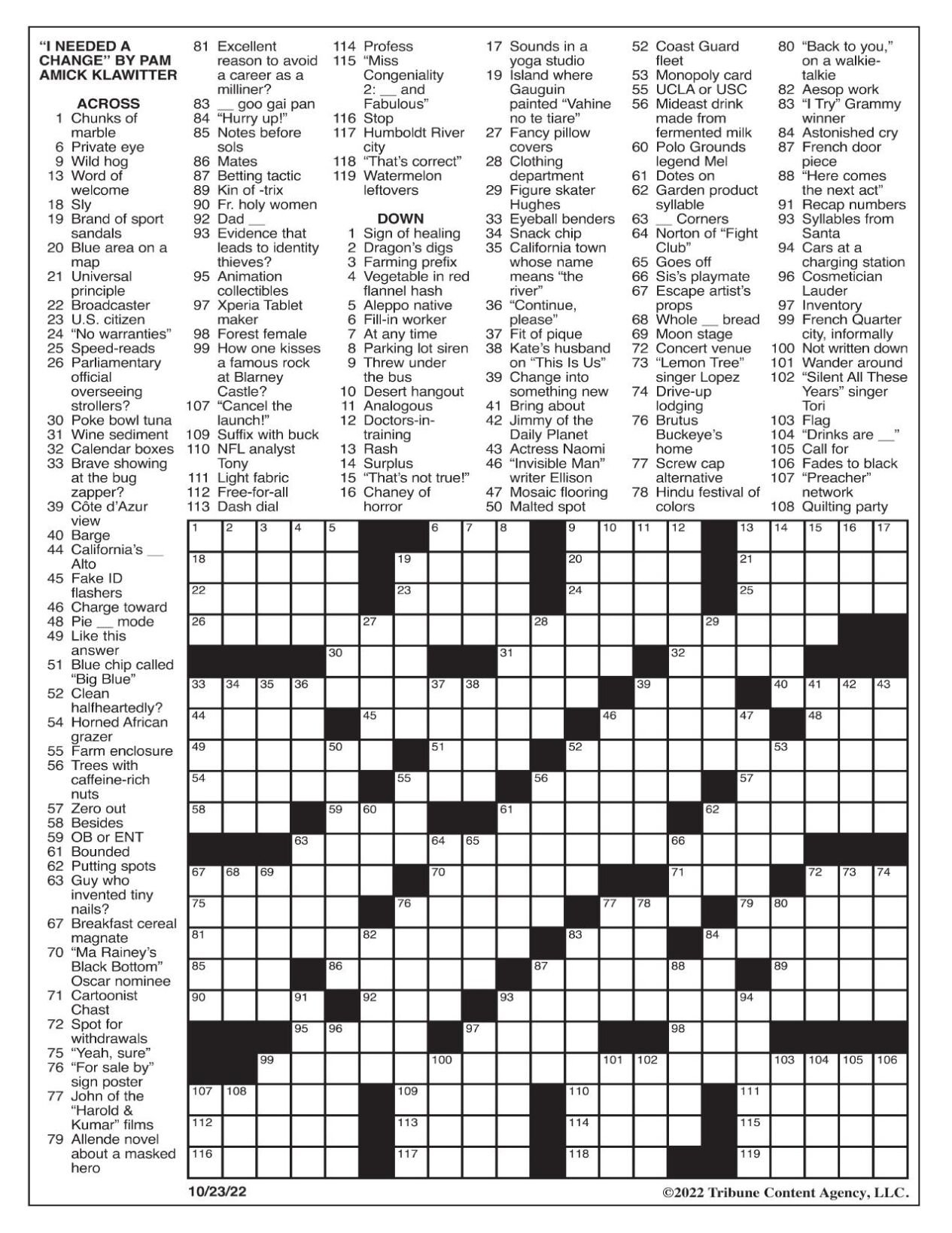 daily crossword puzzle answers today printable