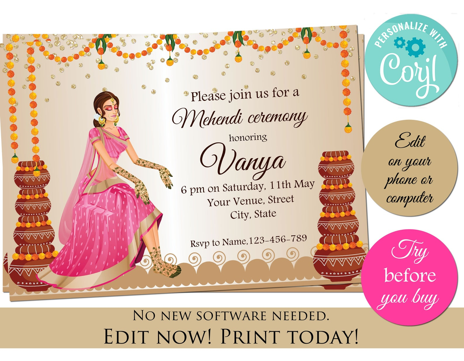 mehndi invitation templates free download