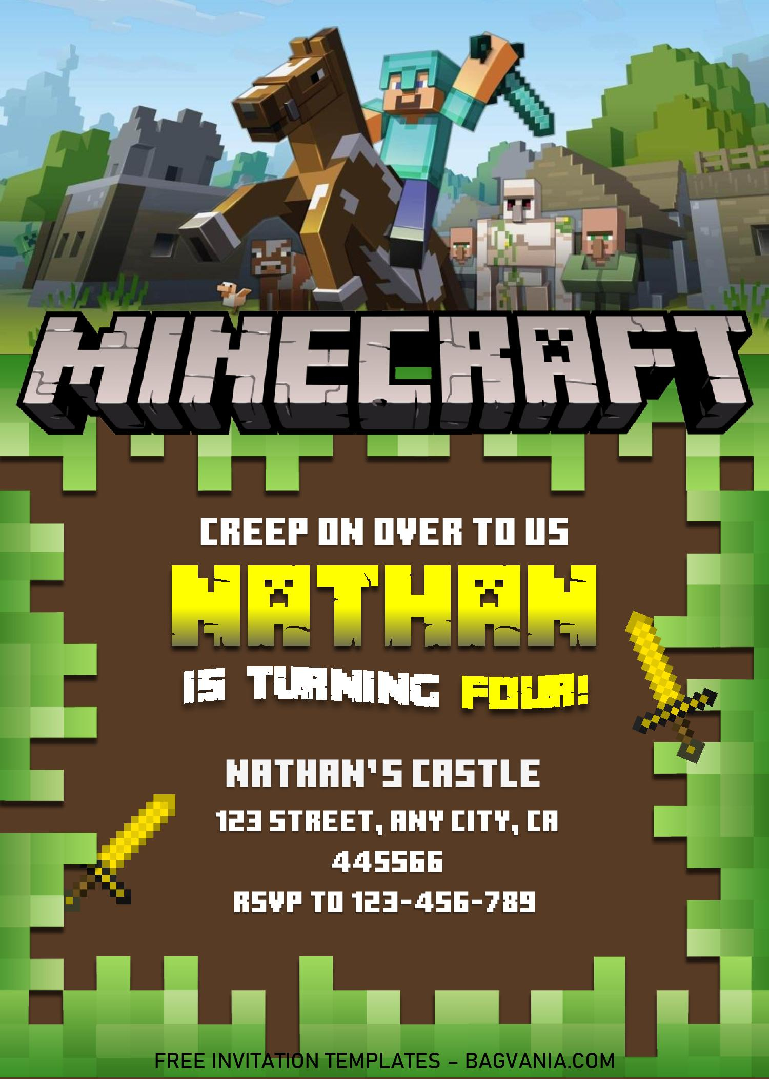 Minecraft Birthday Invitation Templates Editable With MS Word FREE Printable Birthday 