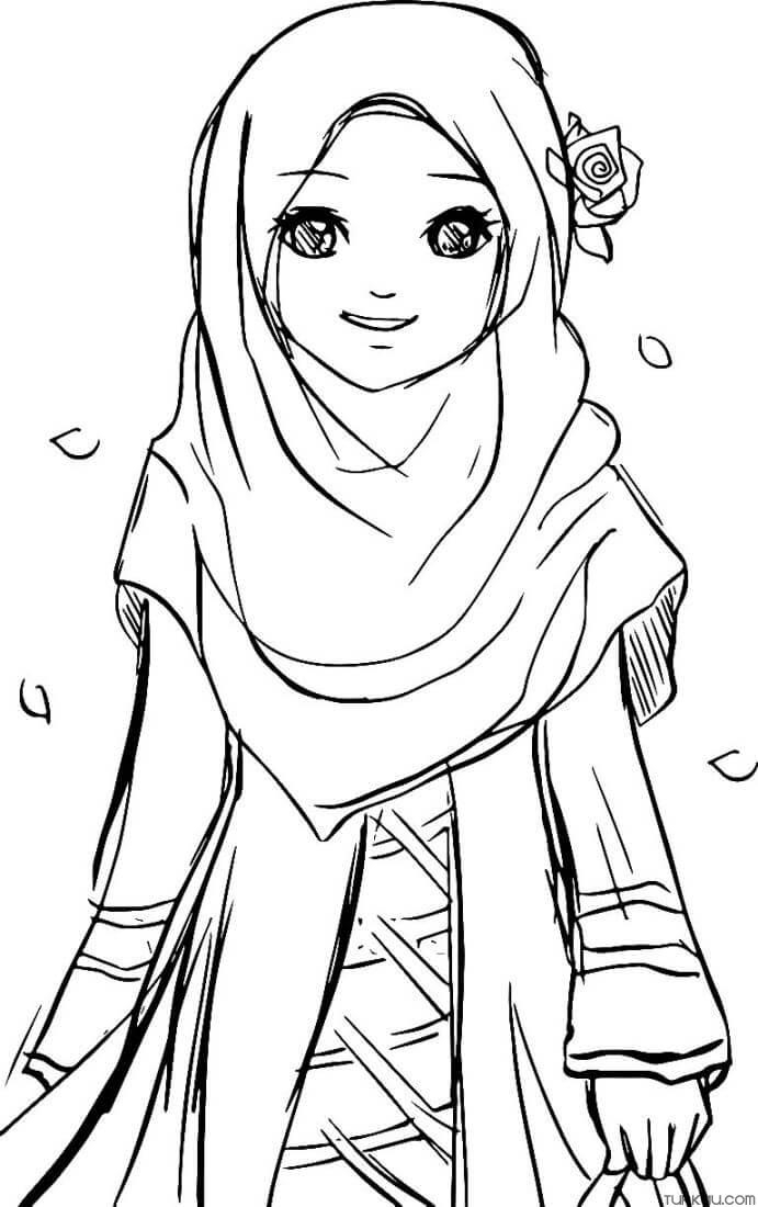 Muslim Girl Coloring Page Turkau