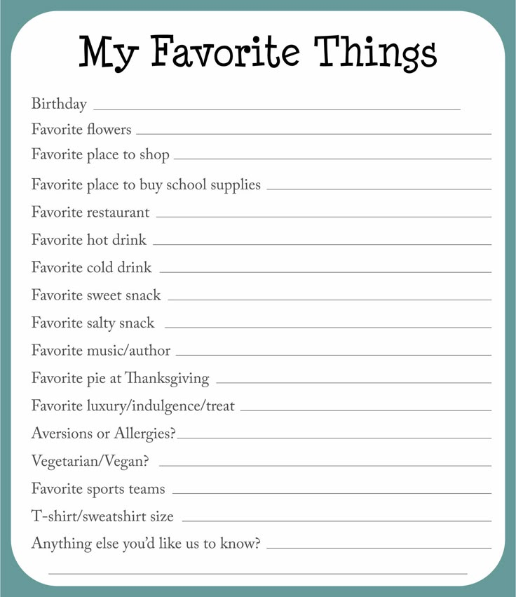 My Favorite Things Template Printable