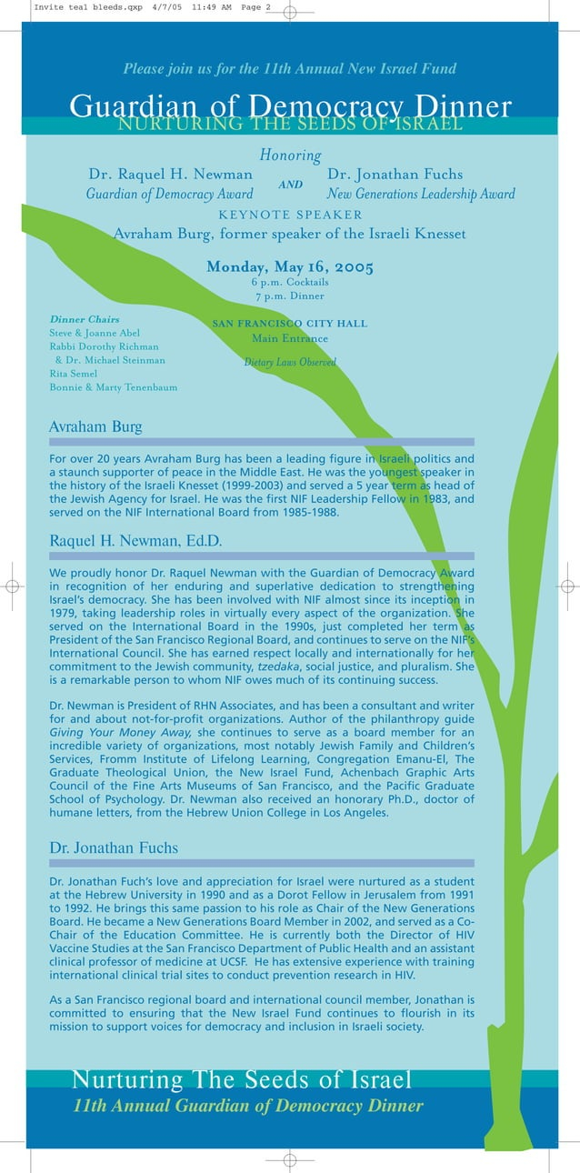 New Israel Fund Guardian Of Democracy Xi Dinner Invitation PDF