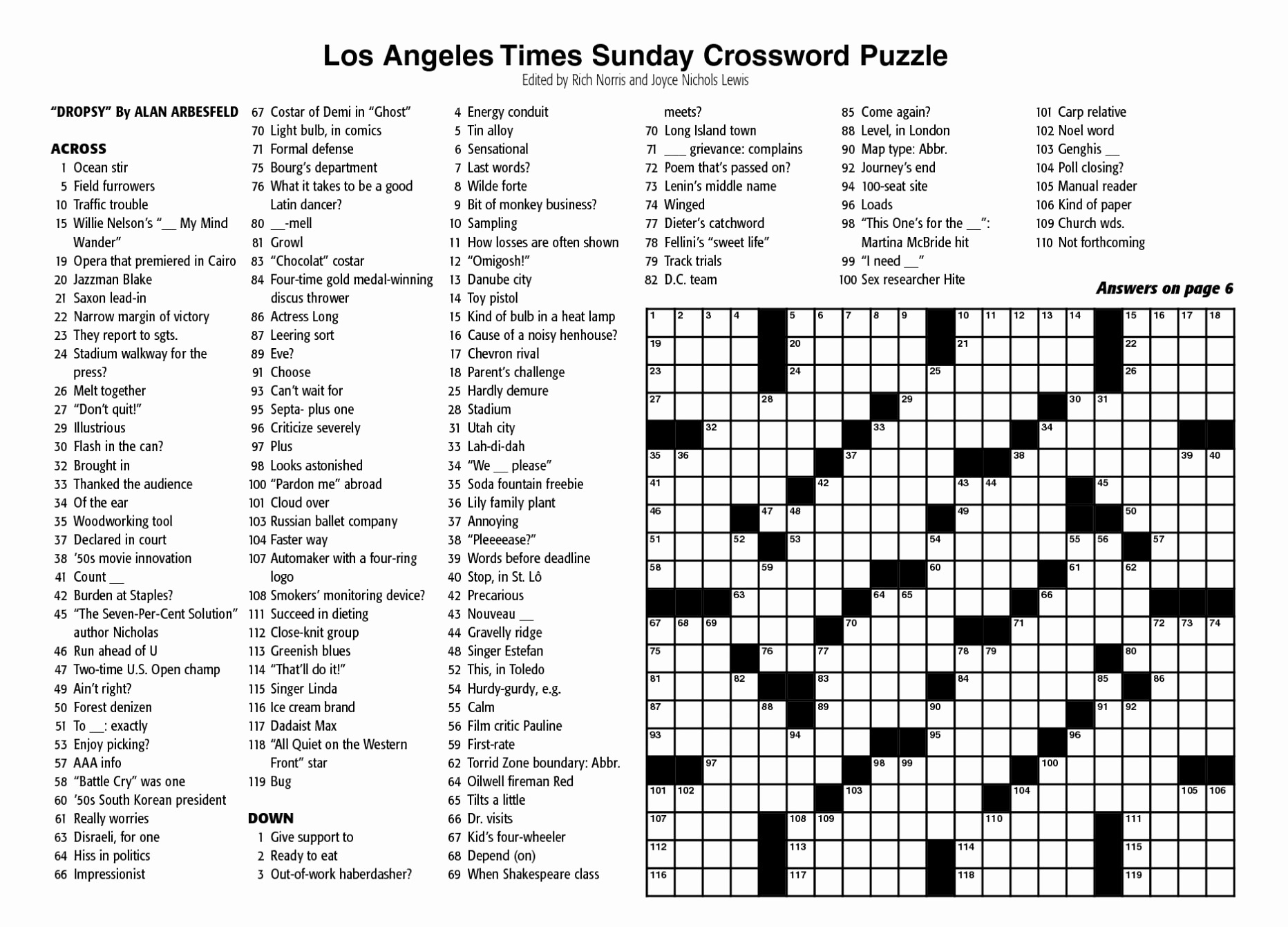free printable la times crossword puzzles