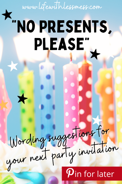 invitation wording no presents please