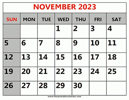 November 2023 Printable Calendars