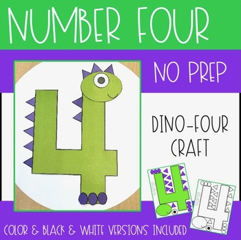 Number Four Dinosaur Dino Four No Prep Craft By Kendra 39 s Kindergarten