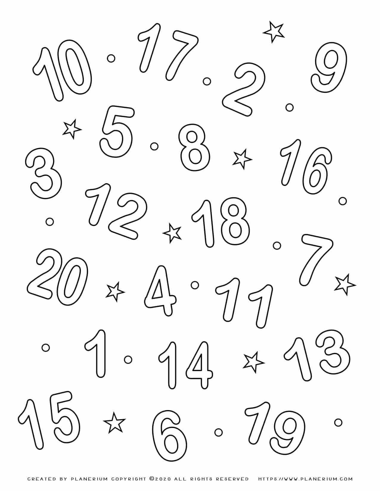 printable coloring numbers 1 20