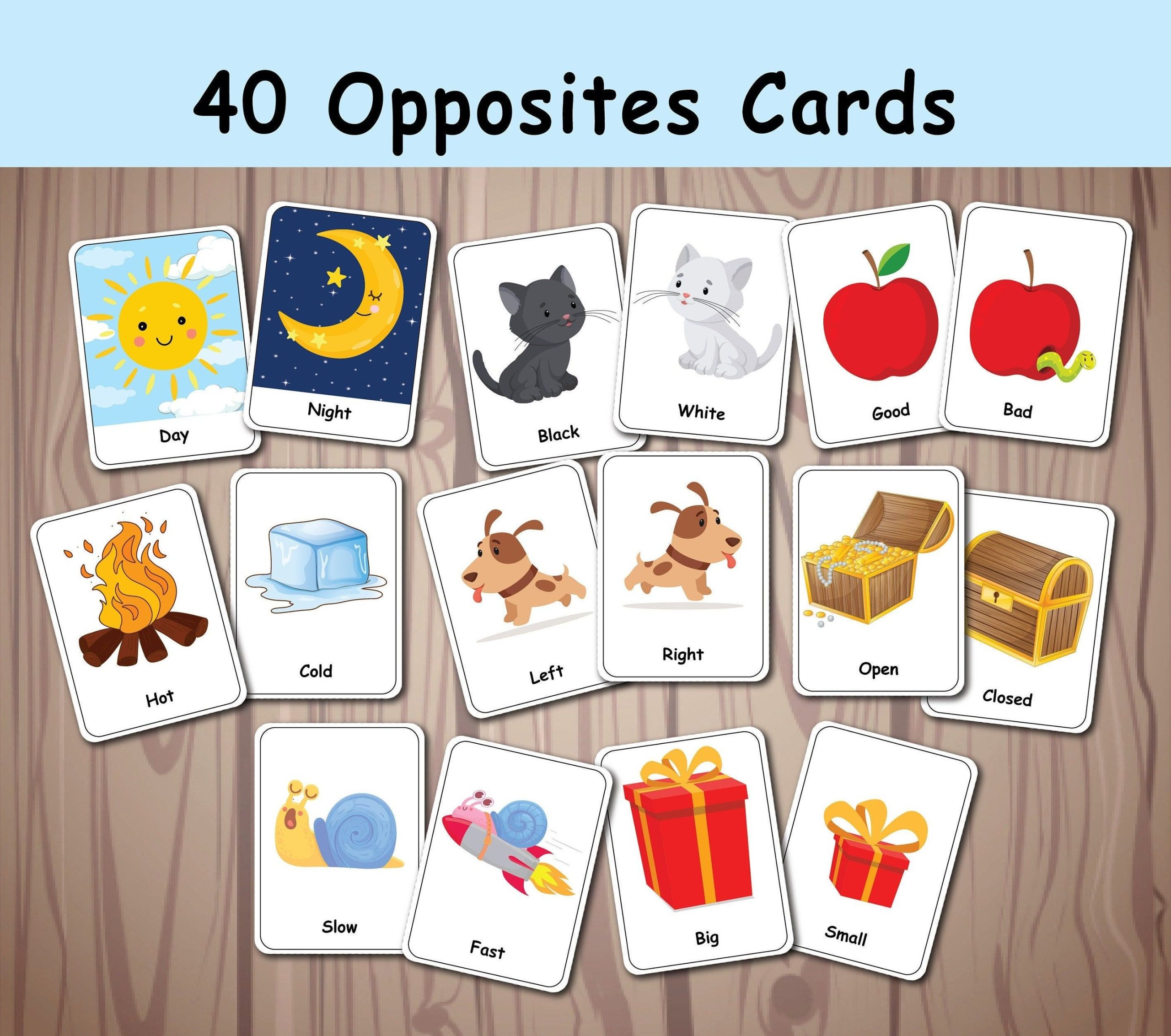 Opposites Matching FlashCards Printable Activity Pairing Cards 
