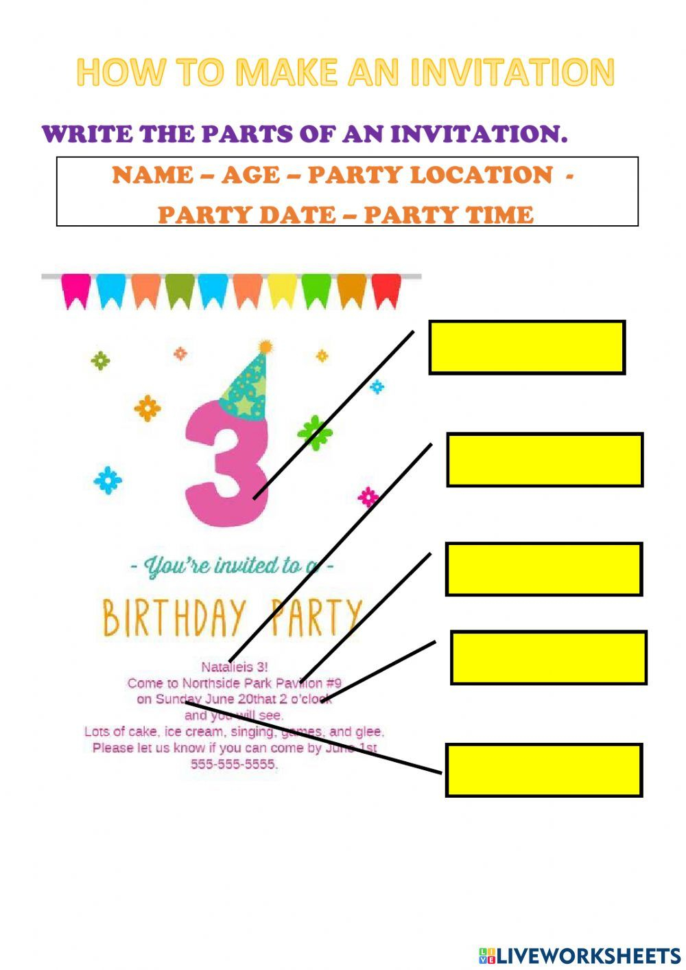 Parts Of A Birthday Invitation Worksheet