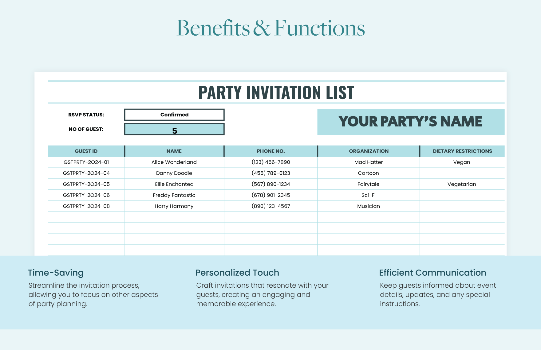 Party Invitation List Template In Excel Google Sheets Download 