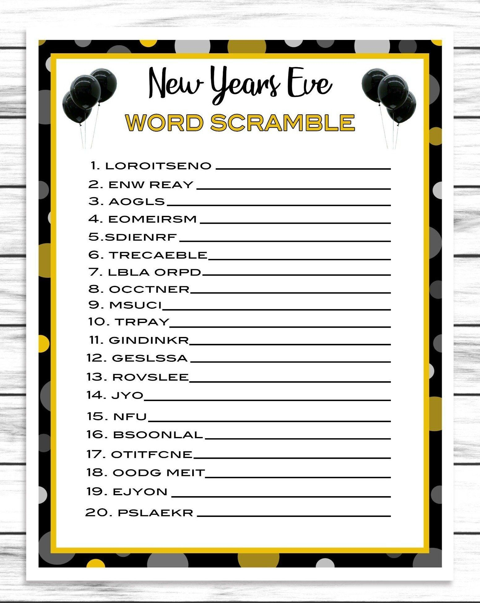 new year's eve activities for kids printable
