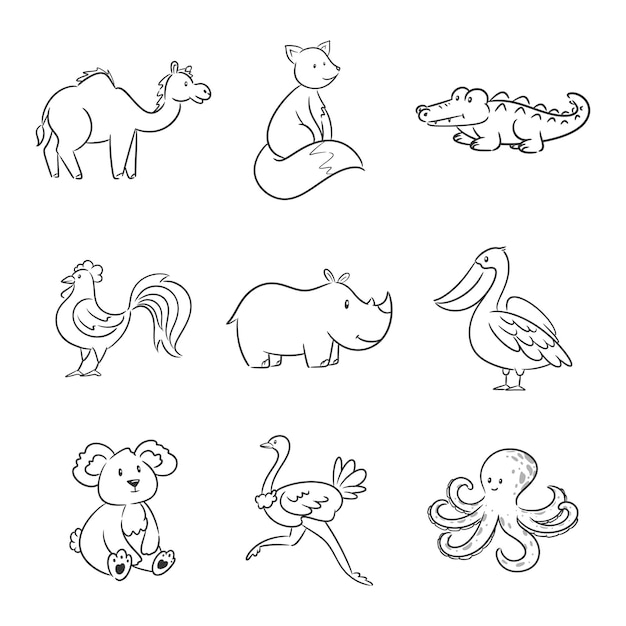 Premium Vector Set Of Different Animals For Coloring