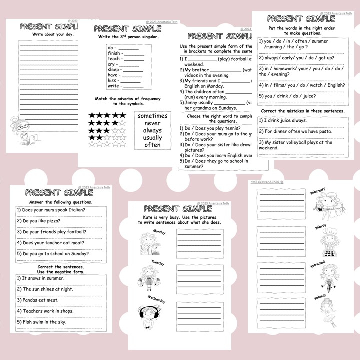 PRESENT SIMPLE Worksheets ESL EFL English Printable Grammar Activities 