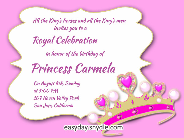 Princess birthday invitation wording Easyday