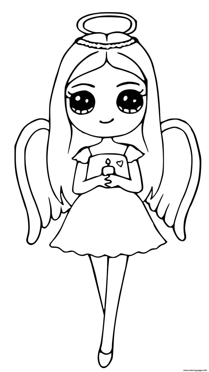 Print Angel Cute Girl Coloring Pages Dessin Noel A Imprimer 