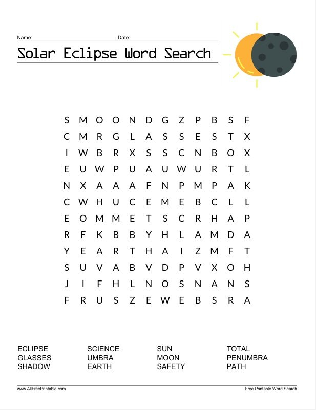 solar eclipse activities for kids free printable