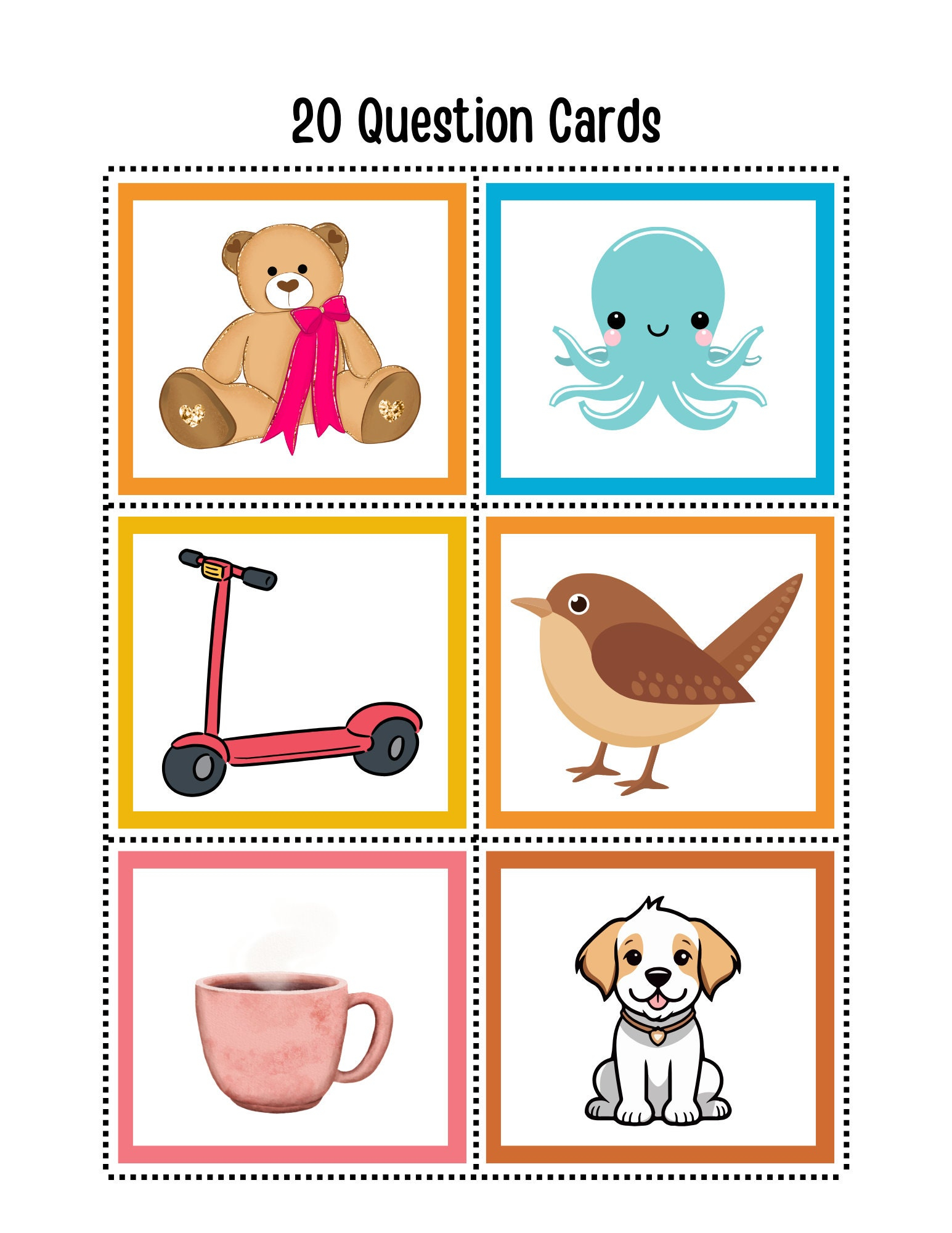 Printable 20 Questions Game Cards Etsy