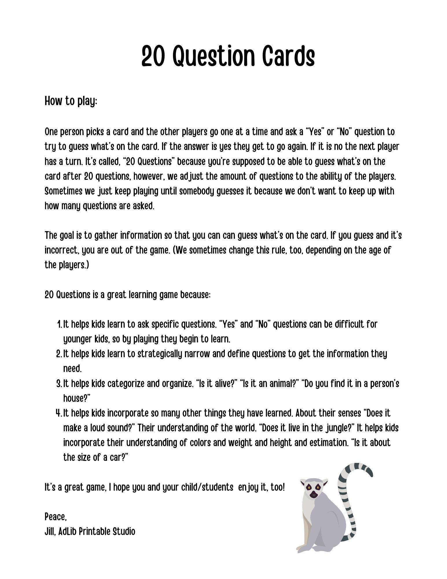 Printable 20 Questions Game Cards Etsy