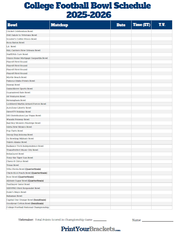 Printable 2024 Bowl Game Schedule Leda Sharyl