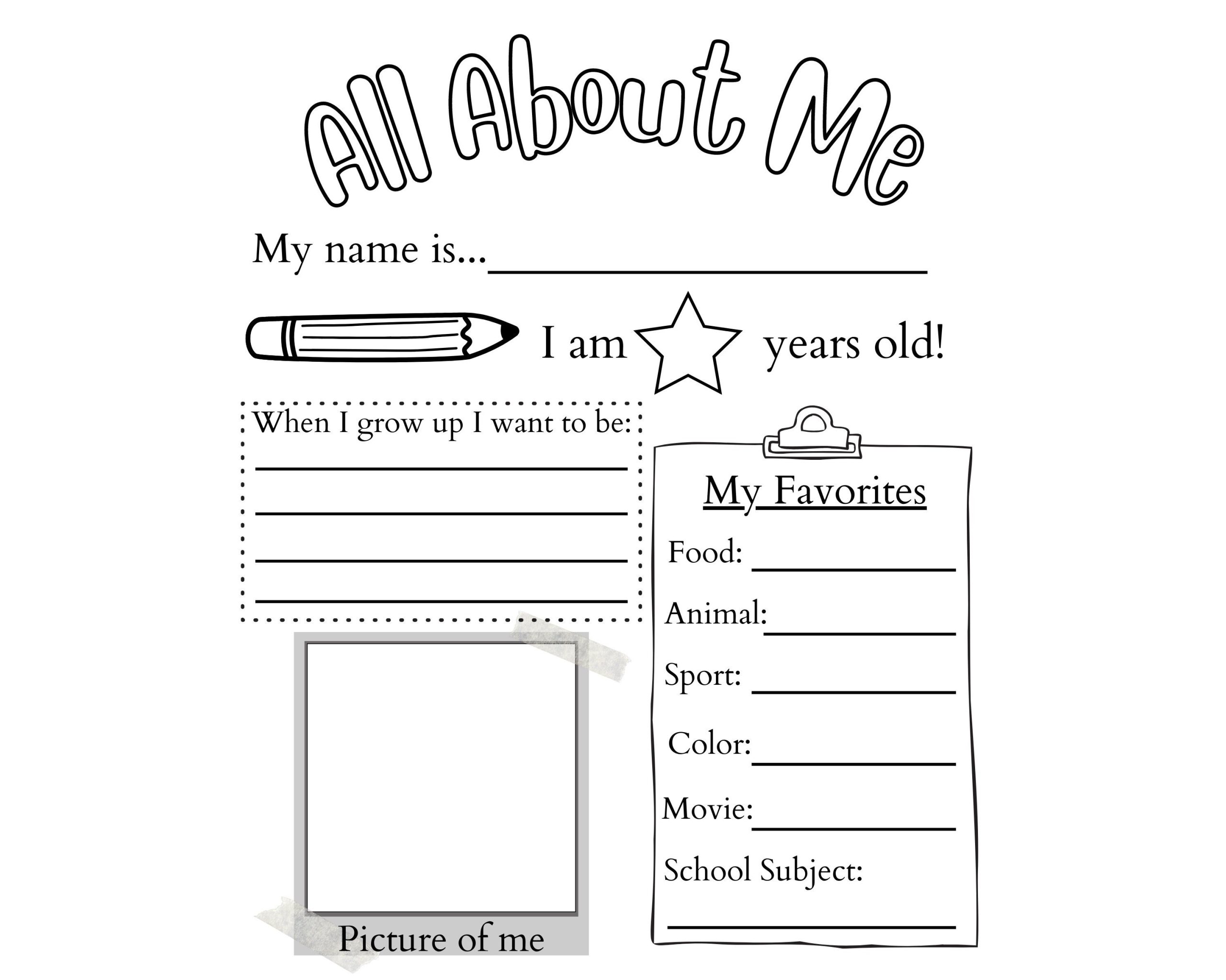 PRINTABLE All About Me Worksheet Printable Activity For Kids First 