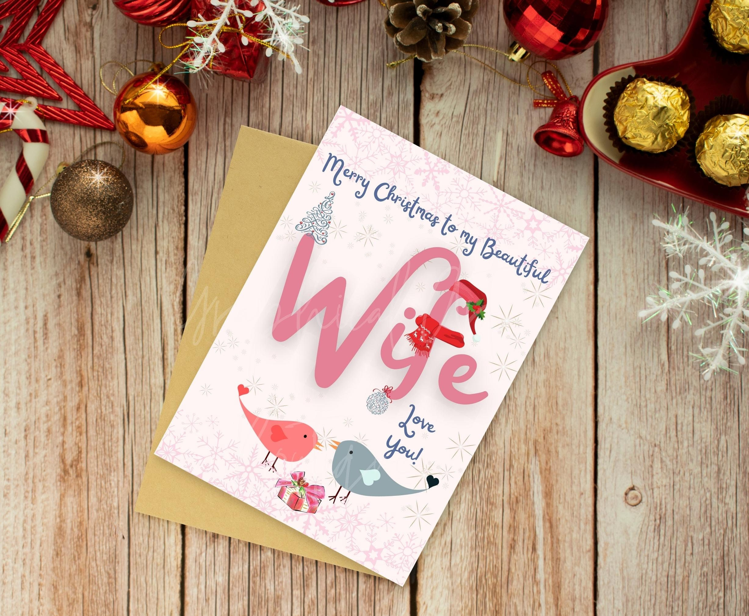 Printable Christmas Card For Wife Merry Christmas Wife Card Xmas Card 