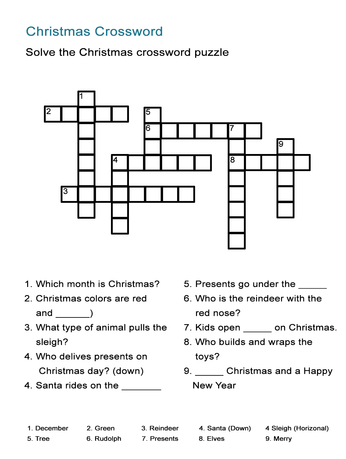 christmas crossword puzzle free printable