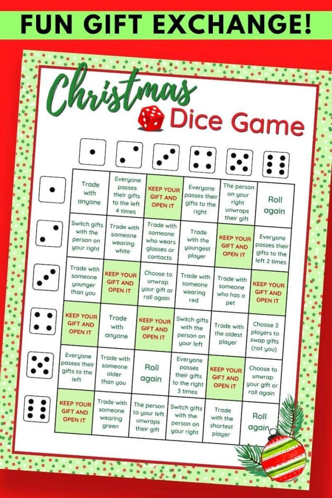 Printable Christmas Dice Game Fun Christmas Gift Exchange Idea