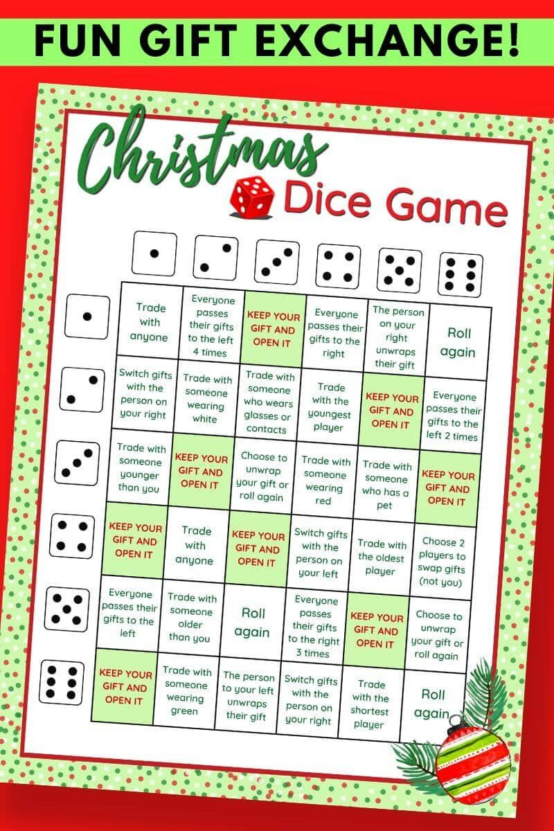 Printable Christmas Dice Game Fun Christmas Gift Exchange Idea