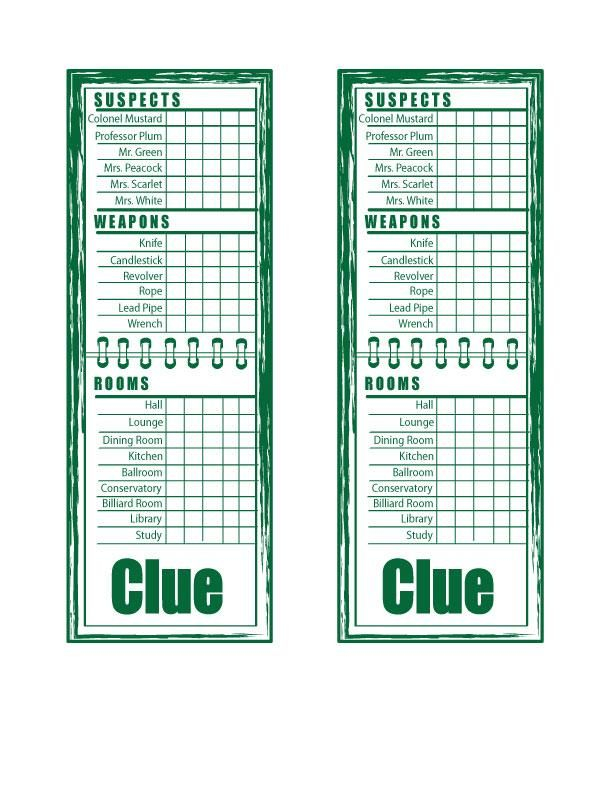 Printable Classic Clue Game Sheets Frank J Stanley