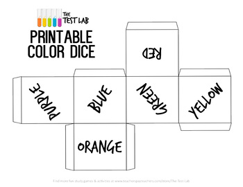 Printable Color Dice Game Piece By The Test Lab TpT