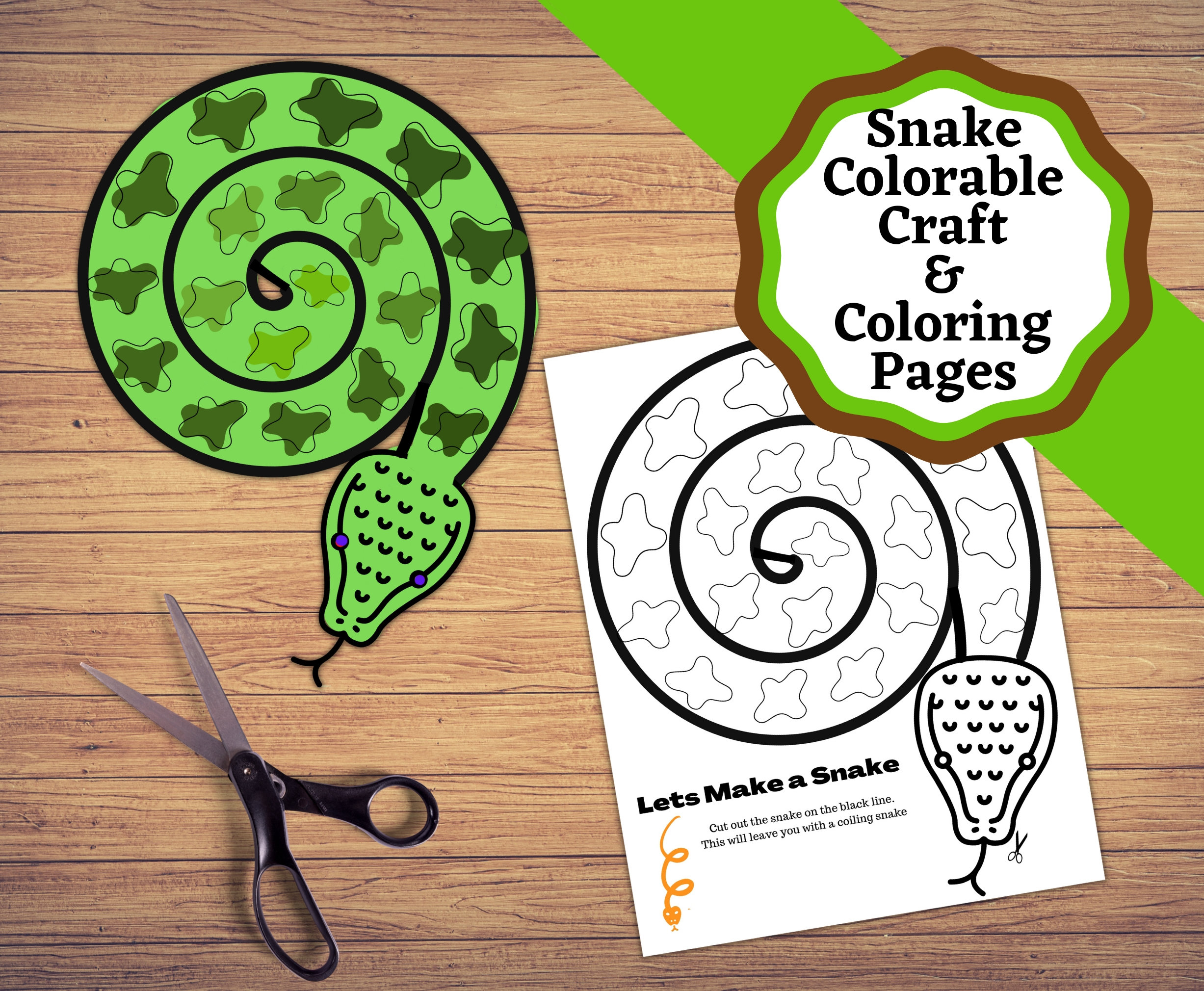 Printable Colorable Snake Craft And Snake Coloring Pages Color And Cut 