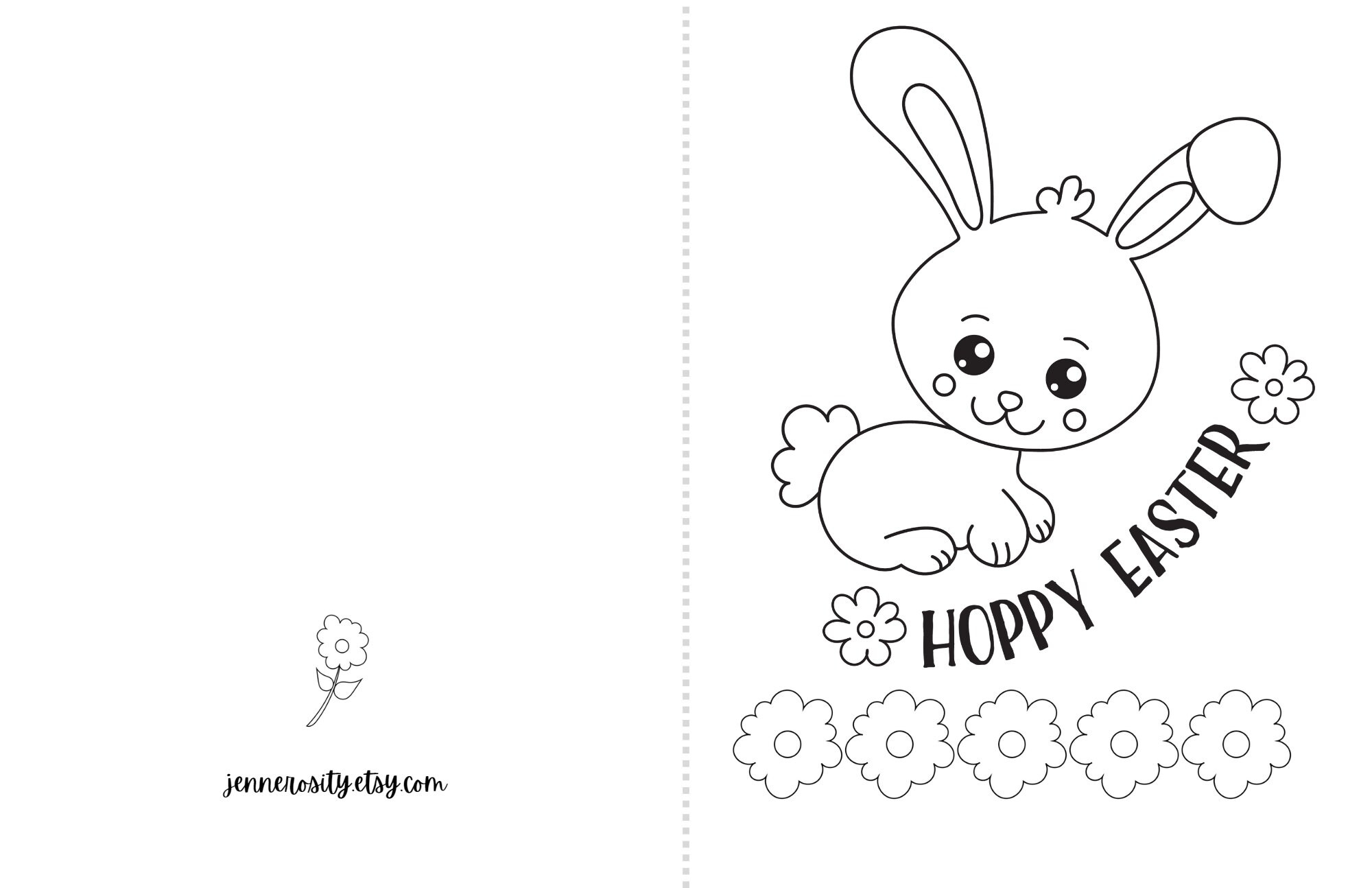 Printable Coloring Easter Cards Digital Download Cute Bunny 