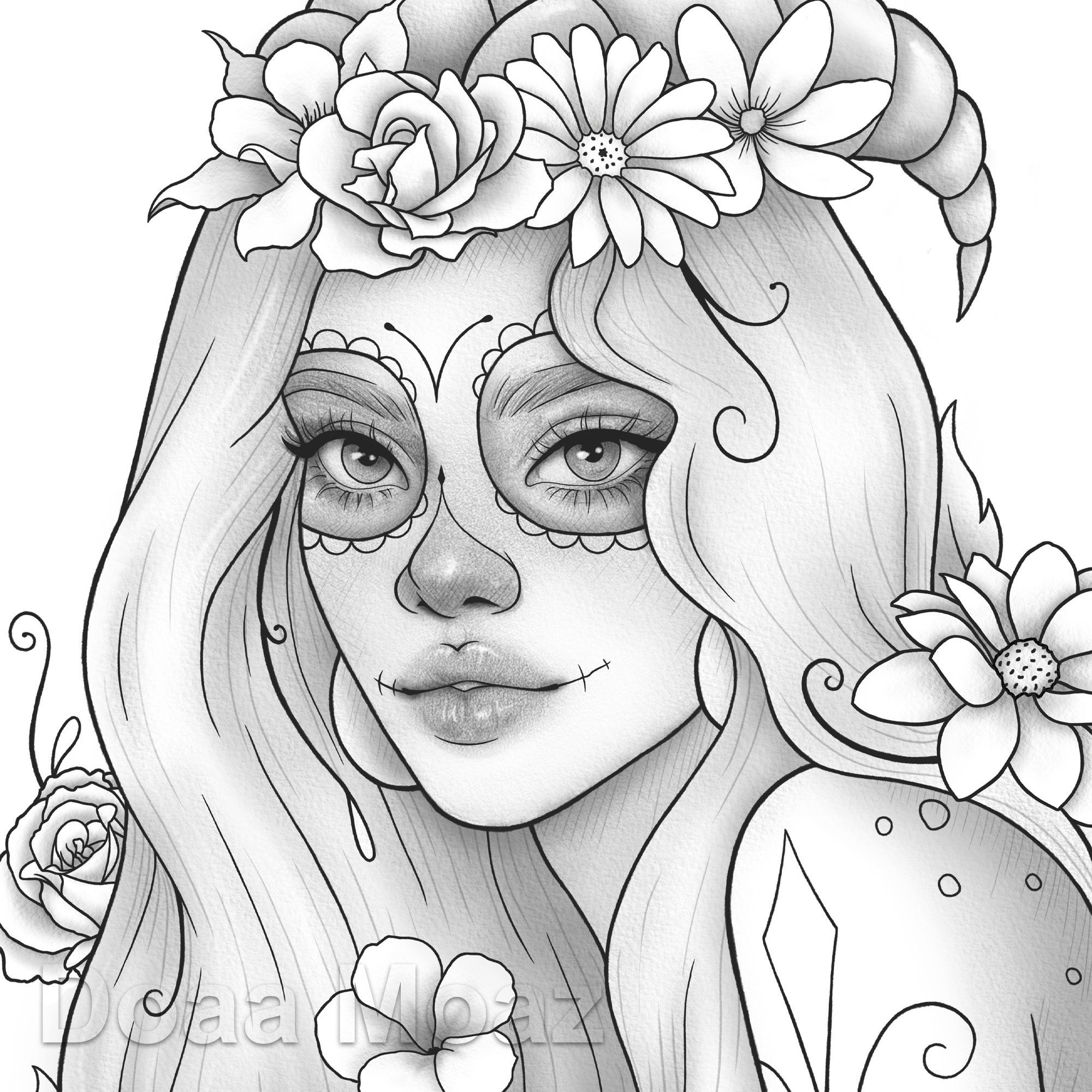 Printable Coloring Page Fantasy Floral Girl Portrait Porn Sex Picture
