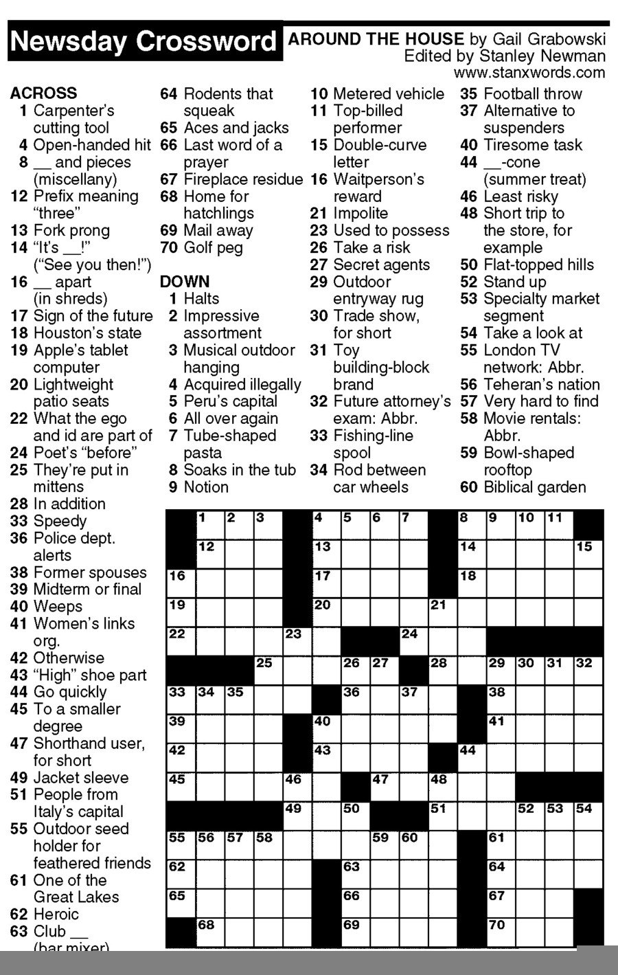 Printable Crossword Puzzles Newsday Printable Crossword Puzzles
