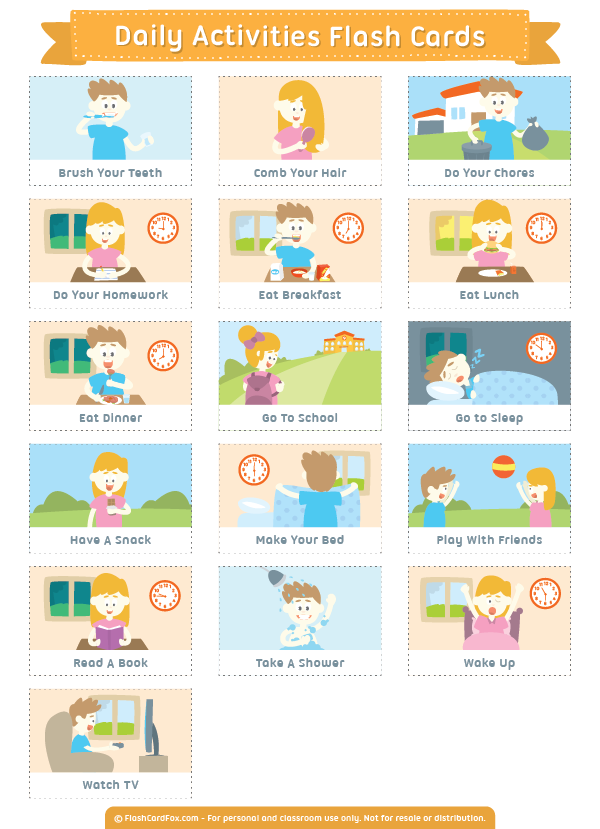 Printable Daily Activities Flash Cards