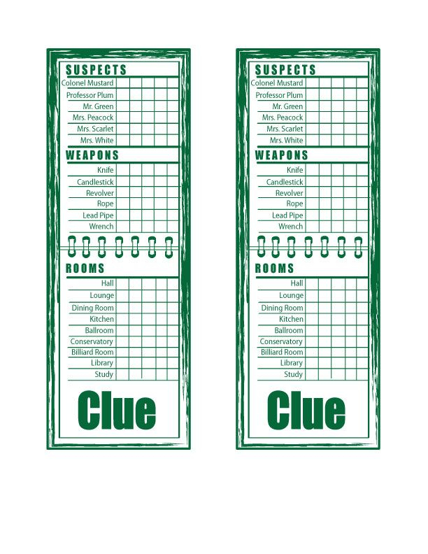 Printable Disney Clue Game Sheets