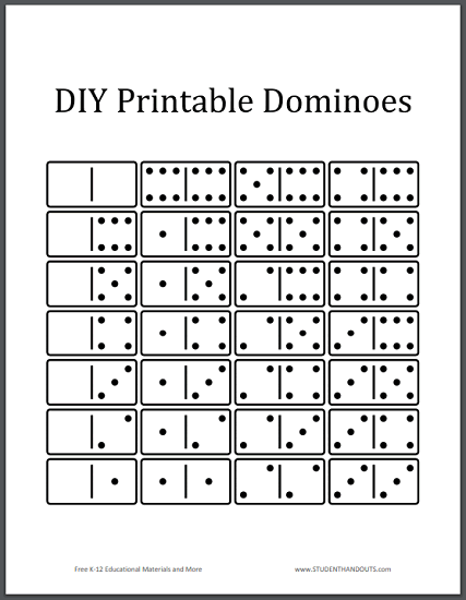 Printable Dominoes Game Pieces Student Handouts