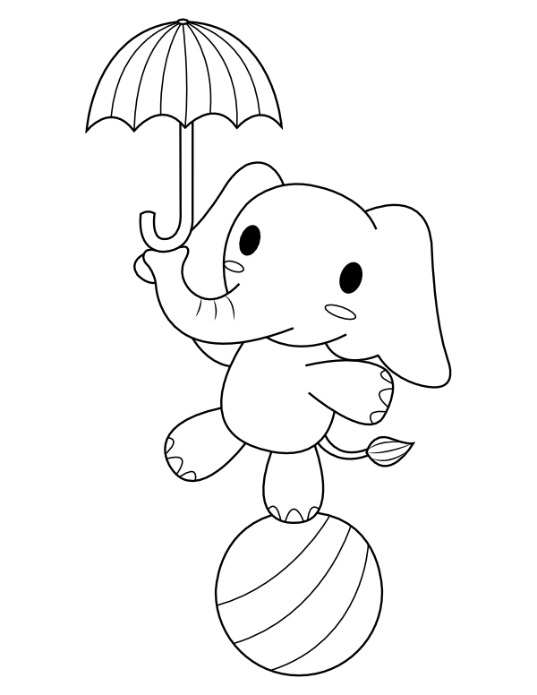 Printable Elephant And Umbrella Coloring Page