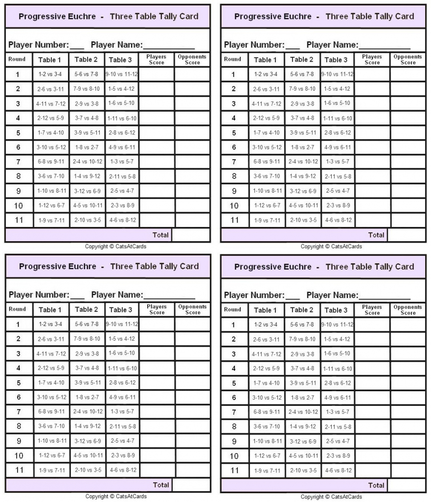 Printable Euchre Score Cards