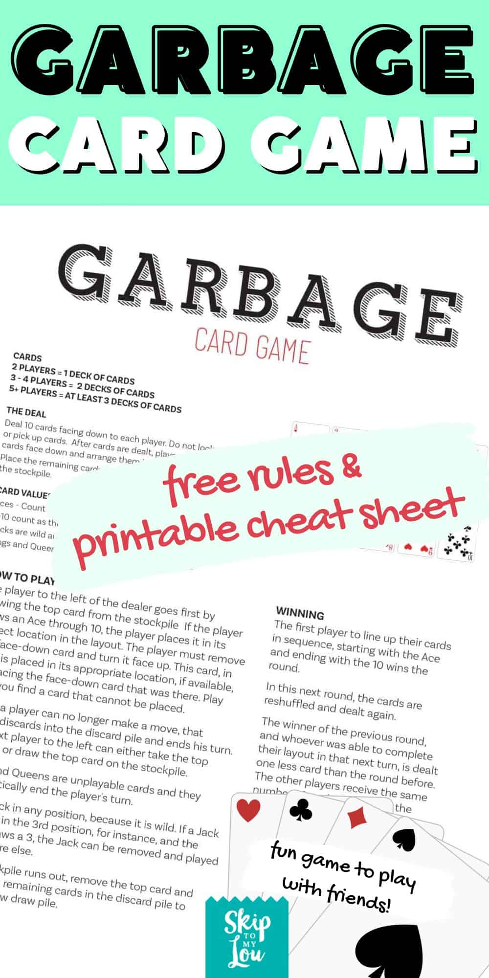Printable Garbage Card Game Rules Printable New Year Banners