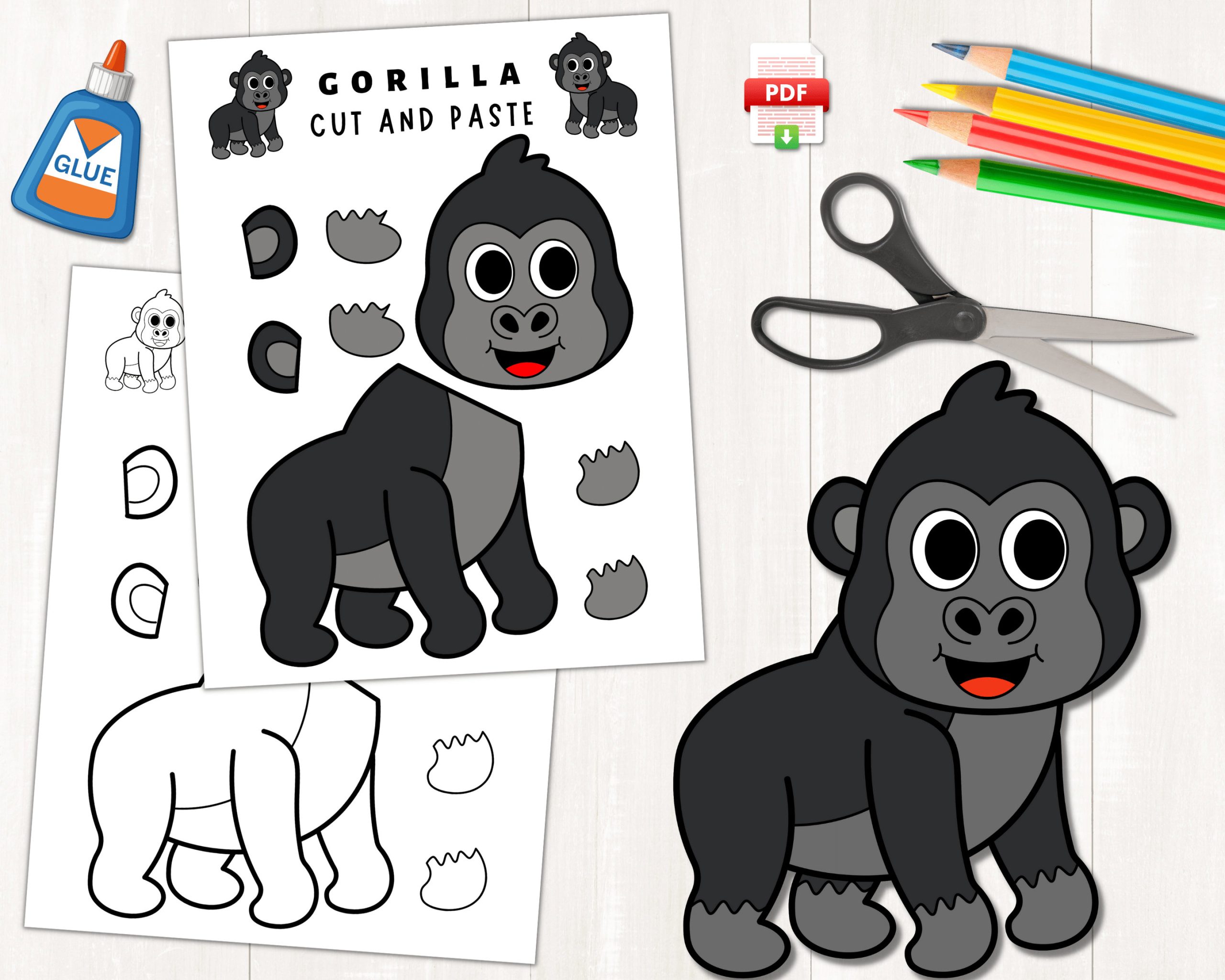 Printable Gorilla Craft For Kids Forest Animal Craft Zoo Animal 