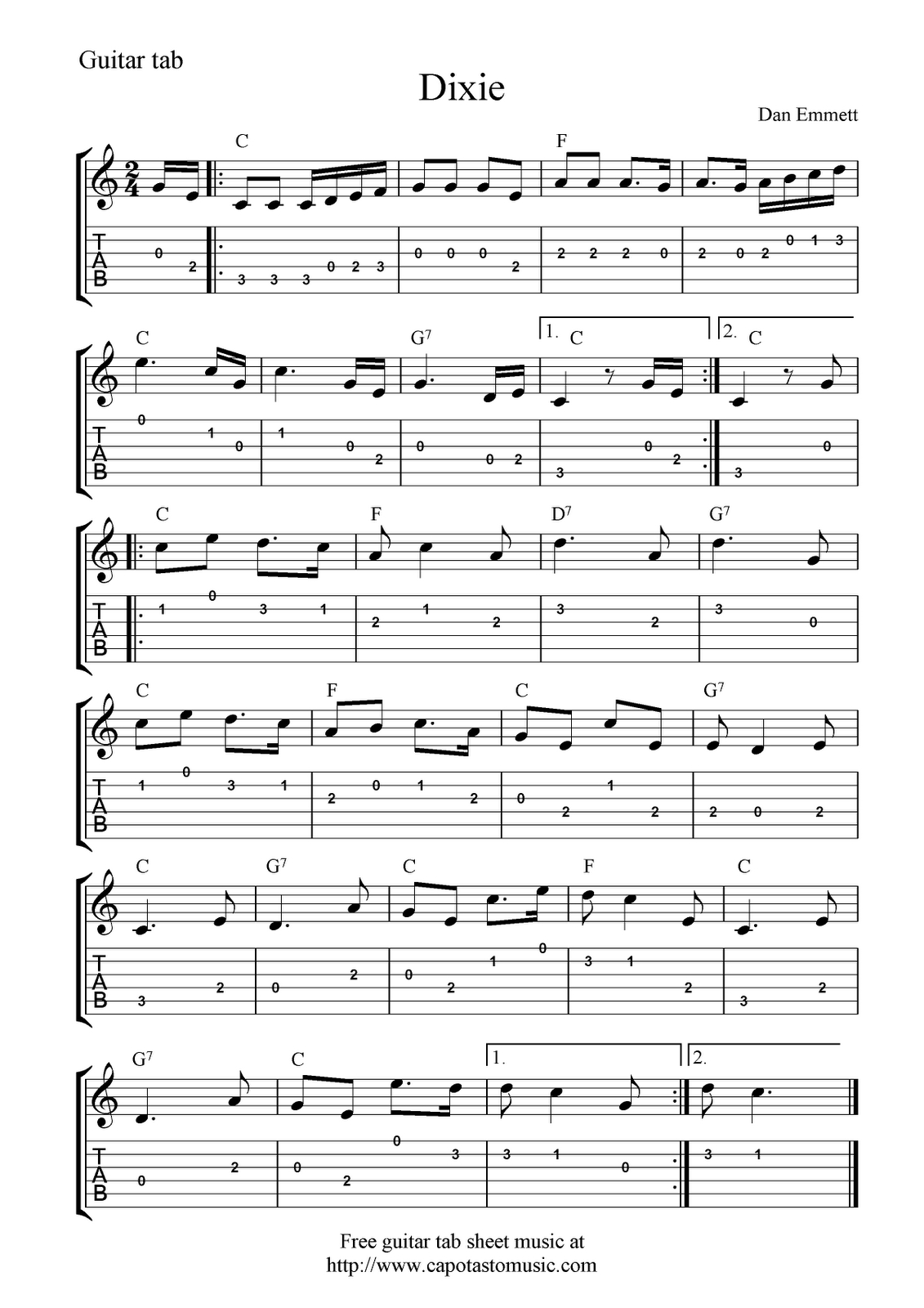 Printable Guitar Tabs