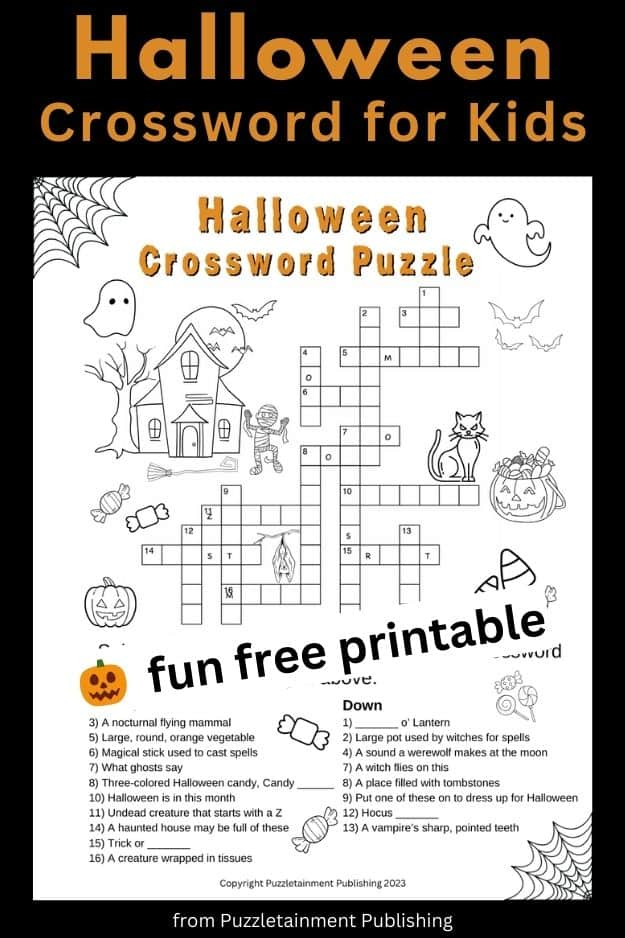 Printable Halloween Crossword For Kids free PDF Puzzletainment 