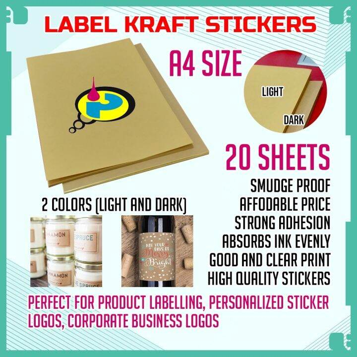 Printable Kraft Sticker Paper Labels A4 Light Dark For Inkjet Printer 