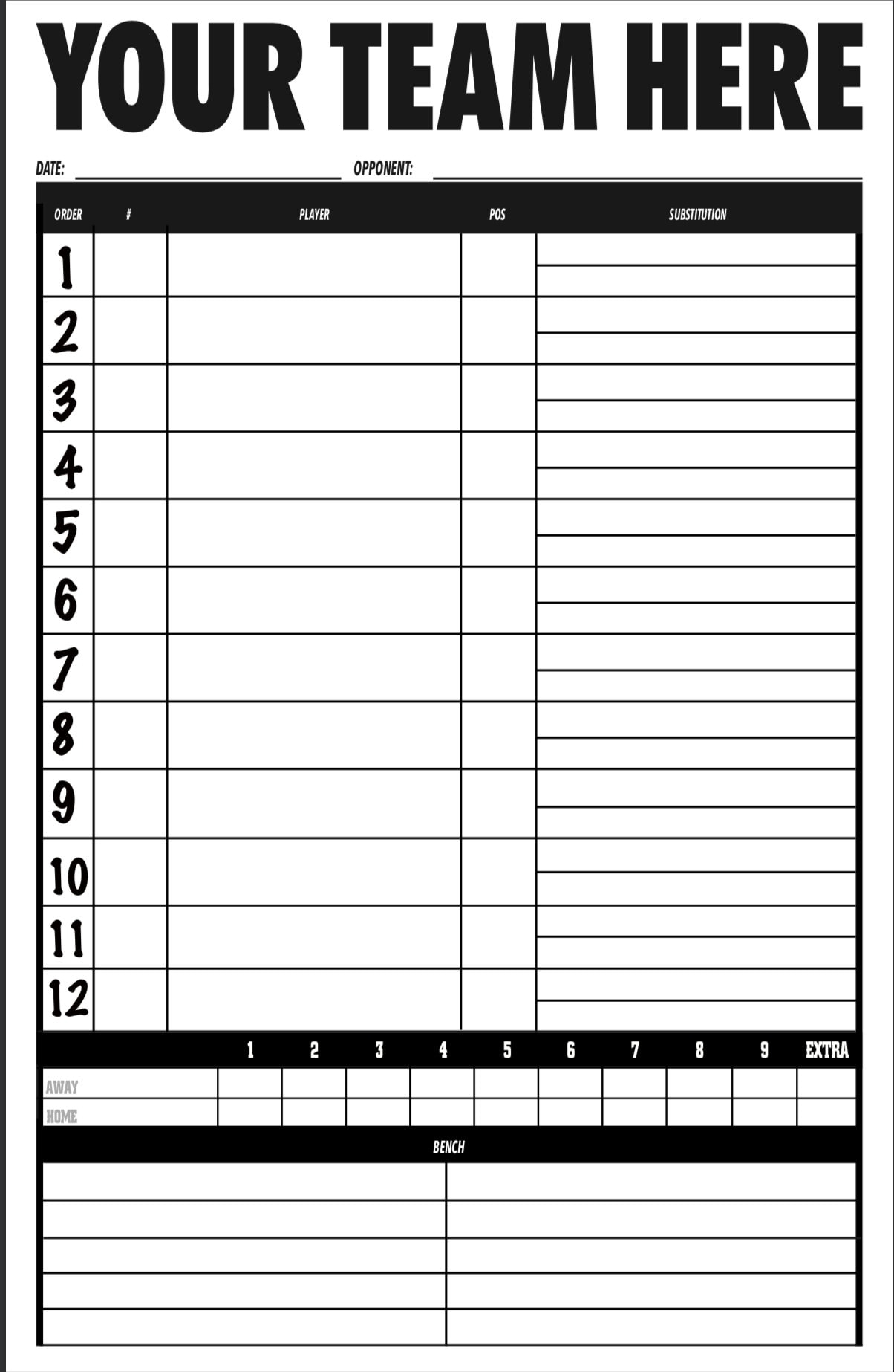 Printable Lineup Cards For Baseball