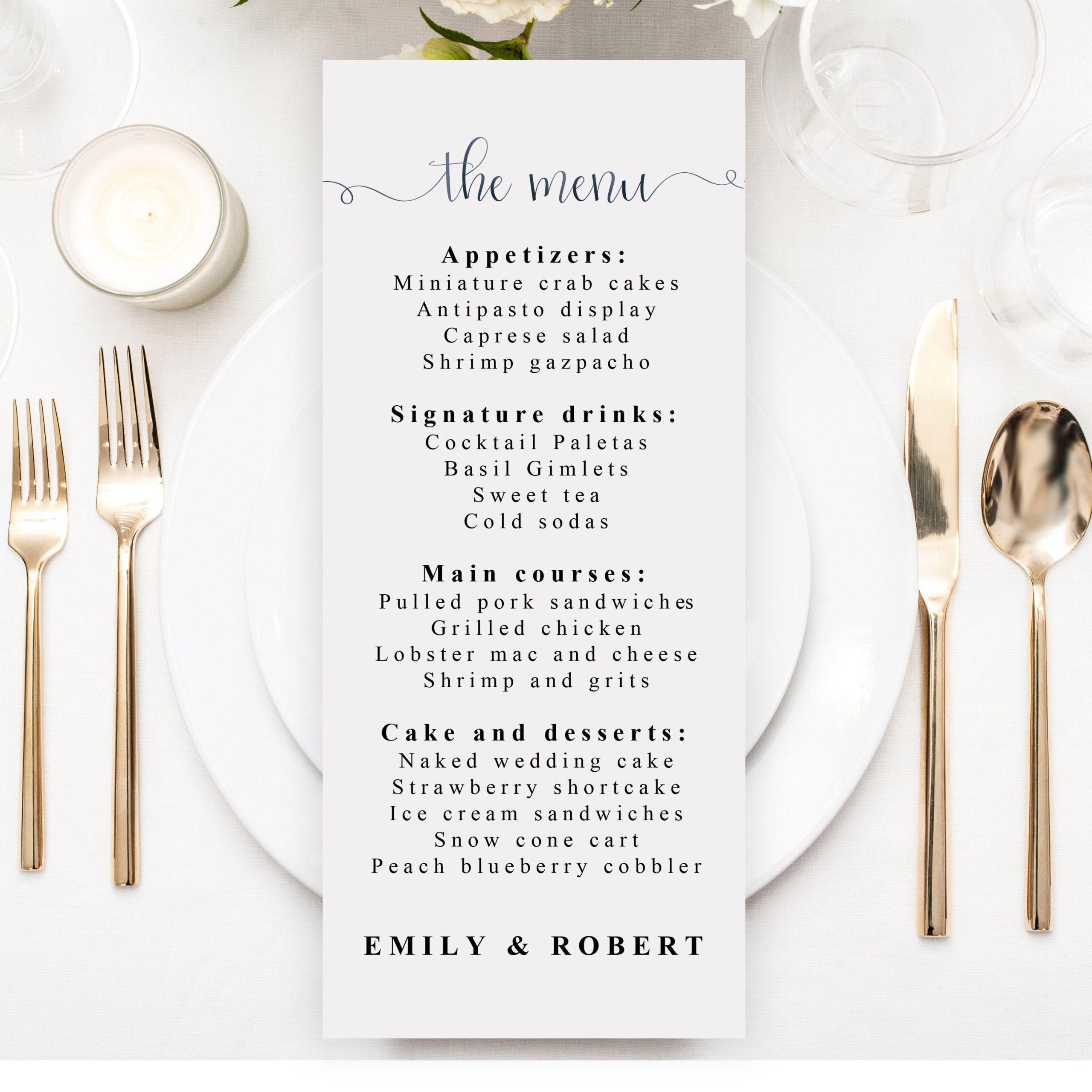 Printable Menu Cards
